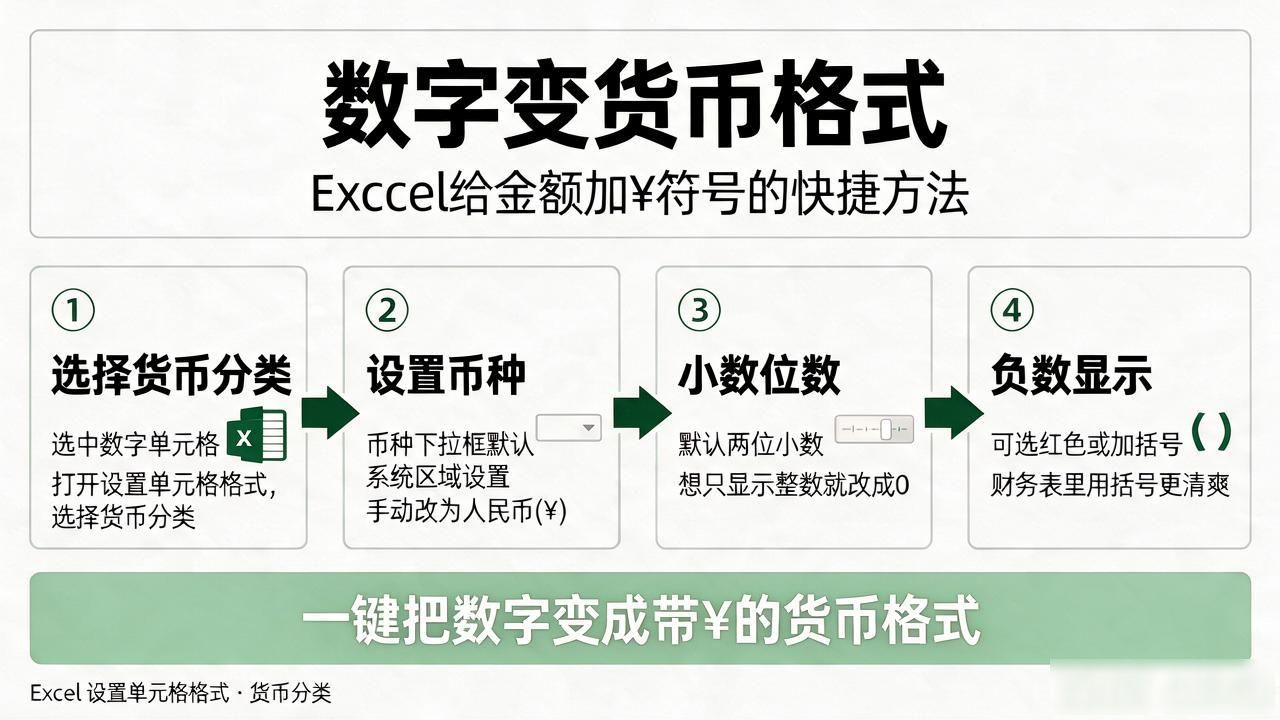 数字变货币格式：Excel给金额加¥符号的快捷方法